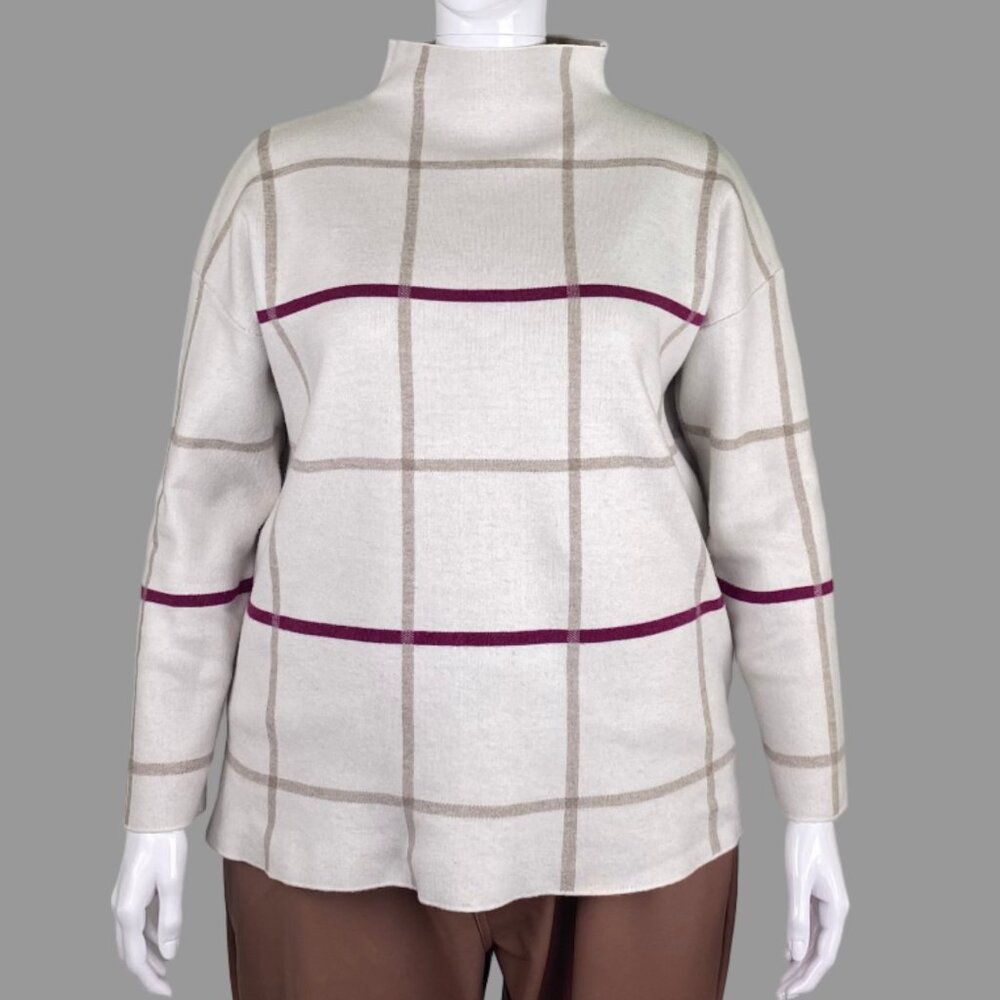 Tahari plaid mock neck sweater